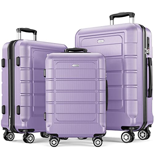 SHOWKOO Luggage Sets Expandable PC+ABS Durable Suitcase, 3PC, Lavender - SHOWKOO Luggage Sets Expandable PC+ABS Durable Suitcase, 3PC, Lavender - Travelking