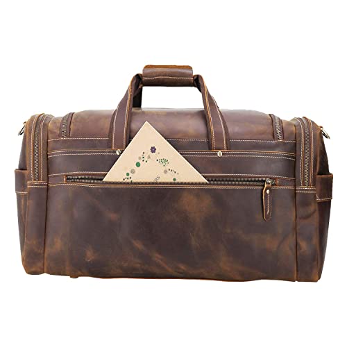 POLARE ORIGINAL Leather Duffle Bag - Brown, 23-inch Full Grain Leather, Large Capacity - POLARE ORIGINAL Leather Duffle Bag - Brown, 23-inch Full Grain Leather, Large Capacity - Travelking