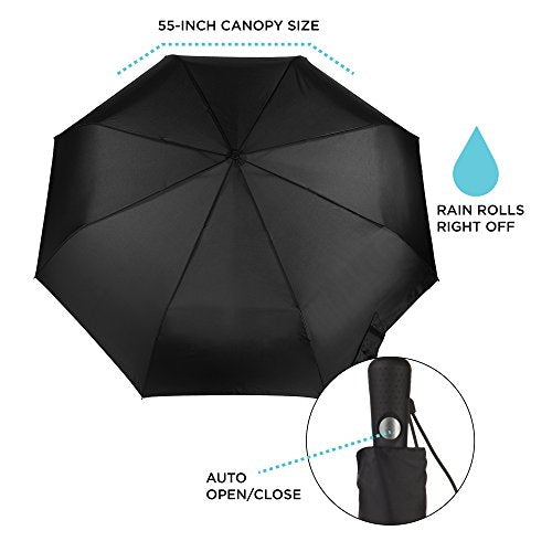 Totes Blue Line Golf Size Auto Open Close Umbrella - Black - Totes Blue Line Golf Size Auto Open Close Umbrella - Black - Travelking