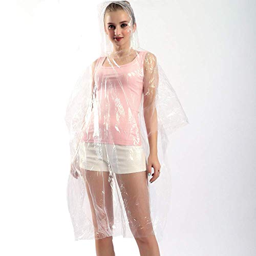 Disposable Rain Ponchos with Hood - 10Pk - Clear - Disposable Rain Ponchos with Hood - 10Pk - Clear - Travelking