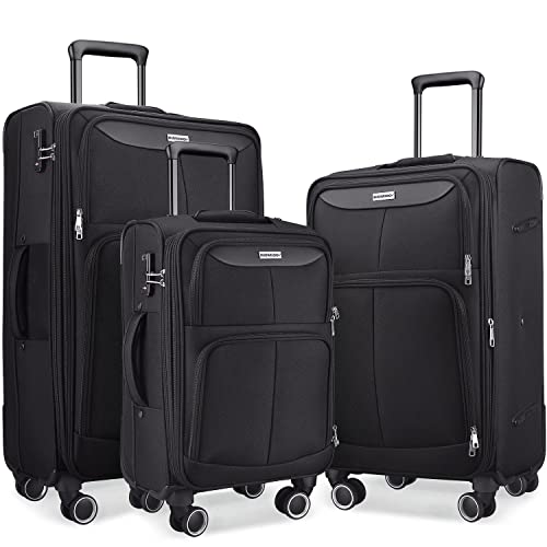 SHOWKOO 3 Piece Luggage Set Expandable with TSA Lock - Black - SHOWKOO 3 Piece Luggage Set Expandable with TSA Lock - Black - Travelking