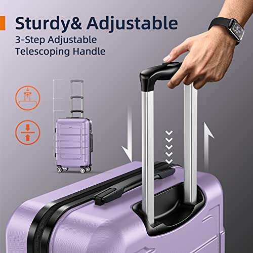 SHOWKOO Luggage Sets Expandable PC+ABS Durable Suitcase, 3PC, Lavender - SHOWKOO Luggage Sets Expandable PC+ABS Durable Suitcase, 3PC, Lavender - Travelking