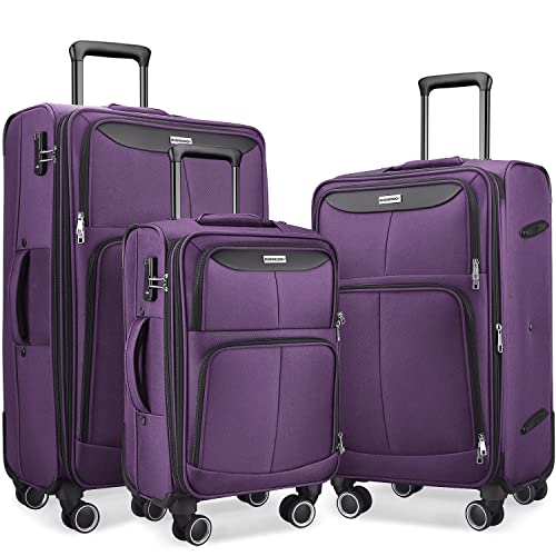 SHOWKOO 3 Piece Expandable Luggage Set with TSA Lock - Soft Shell - Purple - SHOWKOO 3 Piece Expandable Luggage Set with TSA Lock - Soft Shell - Purple - Travelking