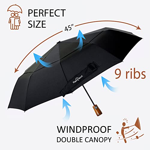 Large Windproof Double Canopy Umbrella for Rain - Travel Umbrella - Black - Large Windproof Double Canopy Umbrella for Rain - Travel Umbrella - Black - Travelking