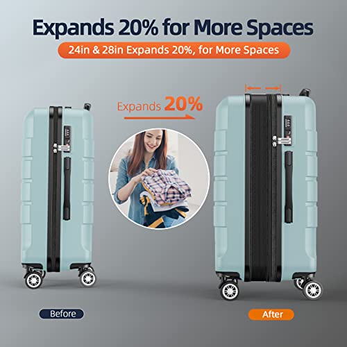 SHOWKOO Luggage Sets Expandable PC+ABS Durable Double Wheels, Mint Green­ - SHOWKOO Luggage Sets Expandable PC+ABS Durable Double Wheels, Mint Green­ - Travelking