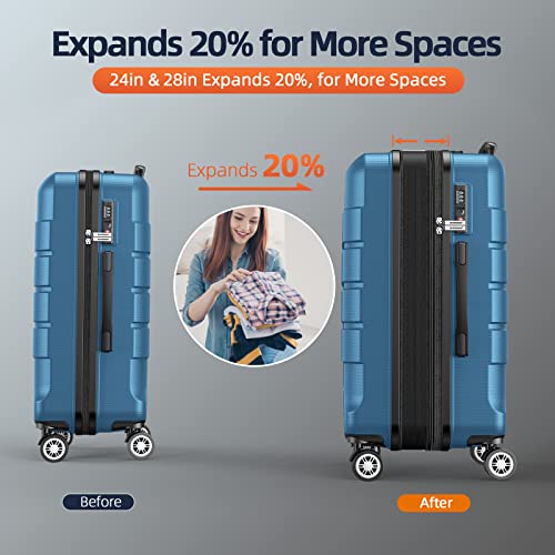 SHOWKOO Luggage Sets Expandable PC+ABS Durable Suitcase Sets, Navy - SHOWKOO Luggage Sets Expandable PC+ABS Durable Suitcase Sets, Navy - Travelking