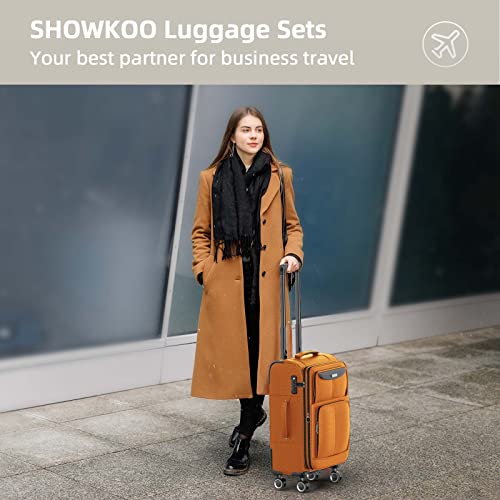 SHOWKOO Luggage Sets 3 Piece Softside Expandable Lightweight - Orange - SHOWKOO Luggage Sets 3 Piece Softside Expandable Lightweight - Orange - Travelking