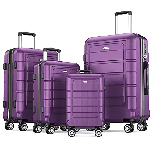 SHOWKOO 4 Piece Expandable Luggage Set with TSA Lock - Purple - SHOWKOO 4 Piece Expandable Luggage Set with TSA Lock - Purple - Travelking