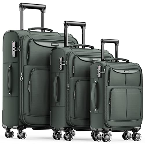 SHOWKOO 3 Piece Expandable Luggage Set With TSA Lock - Army Green - SHOWKOO 3 Piece Expandable Luggage Set With TSA Lock - Army Green - Travelking