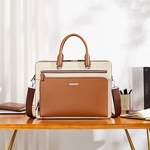 BOSTANTEN Leather Briefcase in C-Brown & Beige - High-Quality, Multifunctional with Secure Laptop Compartment - BOSTANTEN Leather Briefcase in C-Brown & Beige - High-Quality, Multifunctional with Secure Laptop Compartment - Travelking