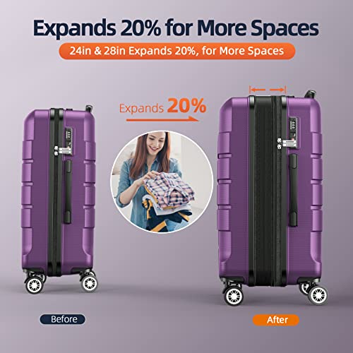 SHOWKOO 4 Piece Expandable Luggage Set with TSA Lock - Purple - SHOWKOO 4 Piece Expandable Luggage Set with TSA Lock - Purple - Travelking