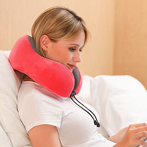 Memory Foam Neck Pillow with 360-Degree Head Support, Red - Memory Foam Neck Pillow with 360-Degree Head Support, Red - Travelking