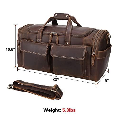 POLARE ORIGINAL Leather Duffle Bag - Brown, 23-inch Full Grain Leather, Large Capacity - POLARE ORIGINAL Leather Duffle Bag - Brown, 23-inch Full Grain Leather, Large Capacity - Travelking