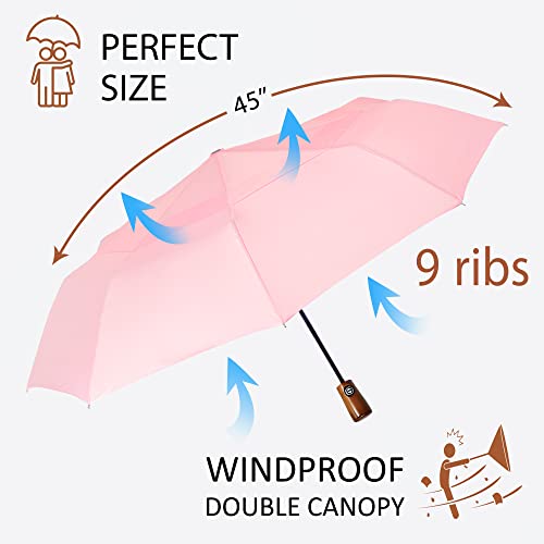 Pink Compact Travel Umbrella - Windproof Automatic - Women - Pink Compact Travel Umbrella - Windproof Automatic - Women - Travelking