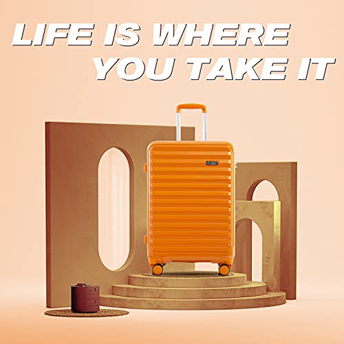 Coolife Luggage Suitcase 3 Piece Set expandable - ABS+PC Orange - Coolife Luggage Suitcase 3 Piece Set expandable - ABS+PC Orange - Travelking