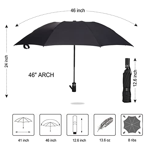 LANBRELLA Compact Reverse Folding Travel Umbrella - Black - LANBRELLA Compact Reverse Folding Travel Umbrella - Black - Travelking