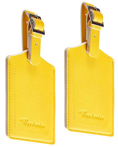 8 Pack Leather Luggage Travel Bag Tags by Travelambo Yellow - 8 Pack Leather Luggage Travel Bag Tags by Travelambo Yellow - Travelking