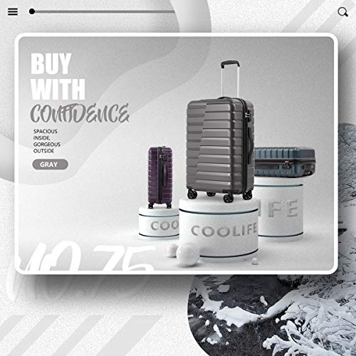 COOLIFE 3 Piece Expandable Luggage Set With TSA Lock - Grey - COOLIFE 3 Piece Expandable Luggage Set With TSA Lock - Grey - Travelking