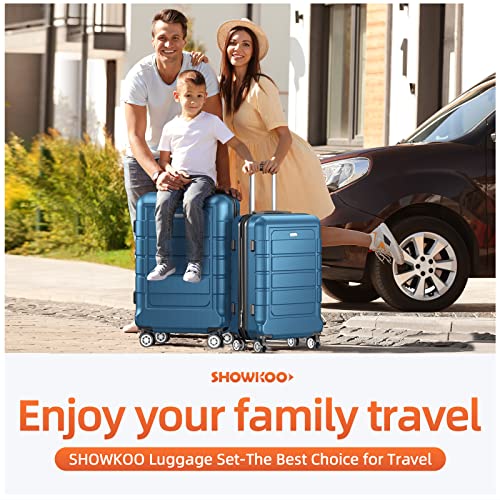 SHOWKOO Luggage Sets Expandable PC+ABS Durable Suitcase Sets, Navy - SHOWKOO Luggage Sets Expandable PC+ABS Durable Suitcase Sets, Navy - Travelking