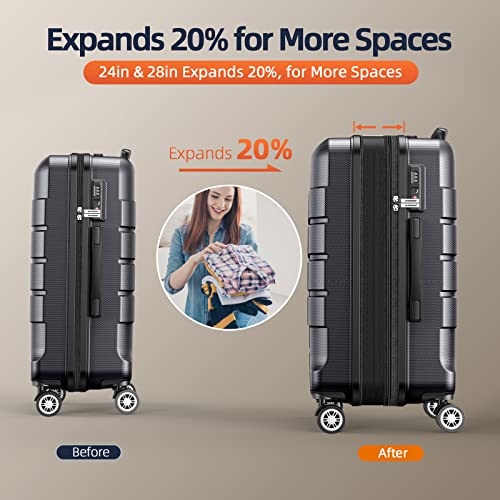 SHOWKOO Luggage Sets Expandable Suitcase Double Wheels TSA Lock (Gray) - SHOWKOO Luggage Sets Expandable Suitcase Double Wheels TSA Lock (Gray) - Travelking