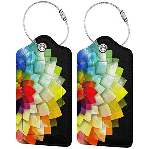 2 Pc. Luggage Tags Colorful Flower Leather Name ID Labels - 2 Pc. Luggage Tags Colorful Flower Leather Name ID Labels - Travelking