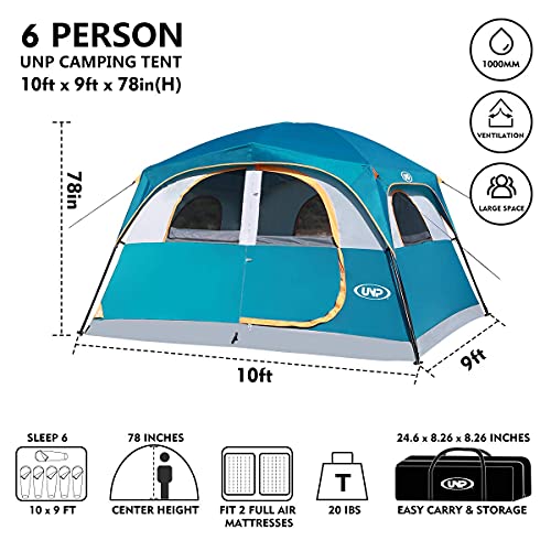 UNP Tents for Camping 6 Person Waterproof Windproof Easy Setup - UNP Tents for Camping 6 Person Waterproof Windproof Easy Setup - Travelking