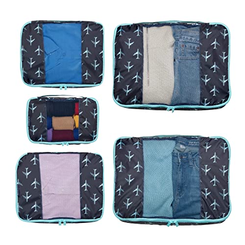 TravelWise Packing Cubes, Navy Airplanes Set - TravelWise Packing Cubes, Navy Airplanes Set - Travelking