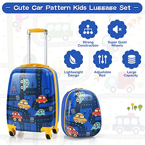 HONEY JOY 2 Pcs Kids Carry On Luggage (Cars) - HONEY JOY 2 Pcs Kids Carry On Luggage (Cars) - Travelking