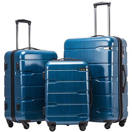 Coolife Luggage Expandable 3 Piece Sets PC+ABS Spinner Suitcase-Caribbean Blue - Coolife Luggage Expandable 3 Piece Sets PC+ABS Spinner Suitcase-Caribbean Blue - Travelking