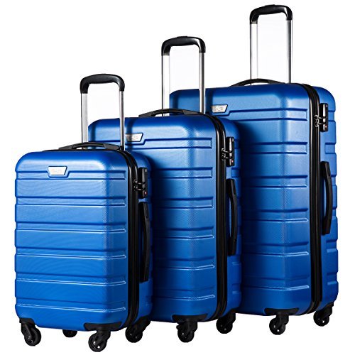 COOLIFE 3 Piece Luggage Set Hardshell With TSA Lock - Blue - COOLIFE 3 Piece Luggage Set Hardshell With TSA Lock - Blue - Travelking