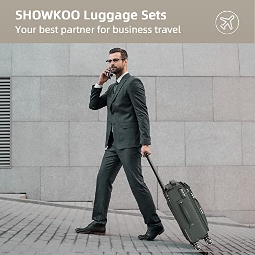 SHOWKOO 3 Piece Expandable Luggage Set With TSA Lock - Army Green - SHOWKOO 3 Piece Expandable Luggage Set With TSA Lock - Army Green - Travelking