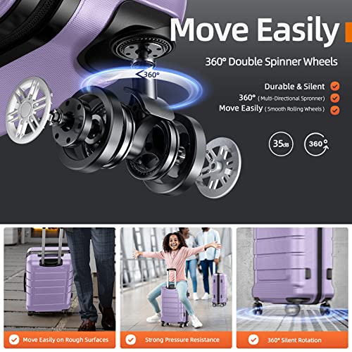 SHOWKOO Luggage Sets Expandable PC+ABS Durable Suitcase, 3PC, Lavender - SHOWKOO Luggage Sets Expandable PC+ABS Durable Suitcase, 3PC, Lavender - Travelking