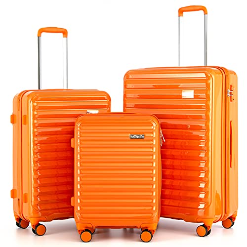 Coolife Luggage Suitcase 3 Piece Set expandable - ABS+PC Orange - Coolife Luggage Suitcase 3 Piece Set expandable - ABS+PC Orange - Travelking