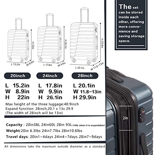 COOLIFE 3 Piece Luggage Set - PC ABS - TSA Lock - Silver - COOLIFE 3 Piece Luggage Set - PC ABS - TSA Lock - Silver - Travelking