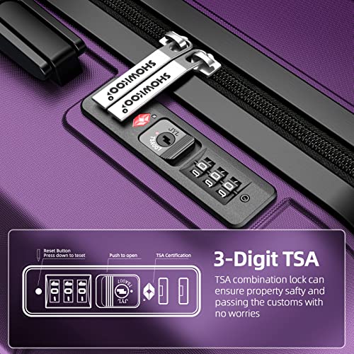 SHOWKOO 4 Piece Expandable Luggage Set with TSA Lock - Purple - SHOWKOO 4 Piece Expandable Luggage Set with TSA Lock - Purple - Travelking