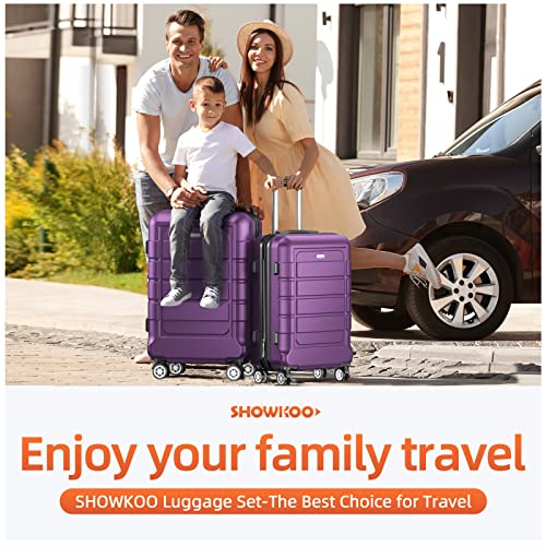 SHOWKOO 4 Piece Expandable Luggage Set with TSA Lock - Purple - SHOWKOO 4 Piece Expandable Luggage Set with TSA Lock - Purple - Travelking