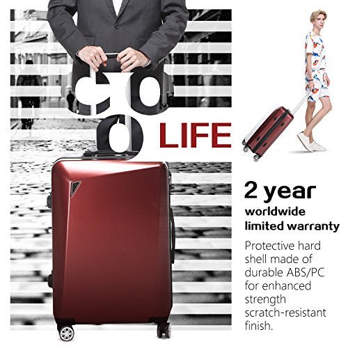 Coolife Luggage 3 Piece Sets PC+ABS Spinner Suitcase - Wine Red - Coolife Luggage 3 Piece Sets PC+ABS Spinner Suitcase - Wine Red - Travelking