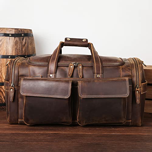 POLARE ORIGINAL Leather Duffle Bag - Brown, 23-inch Full Grain Leather, Large Capacity - POLARE ORIGINAL Leather Duffle Bag - Brown, 23-inch Full Grain Leather, Large Capacity - Travelking