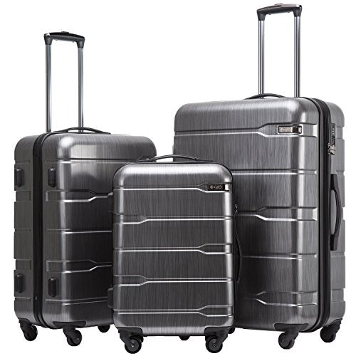 Coolife 3  Piece Expandable Luggage Spinner Set - New Charcoal - Coolife 3  Piece Expandable Luggage Spinner Set - New Charcoal - Travelking