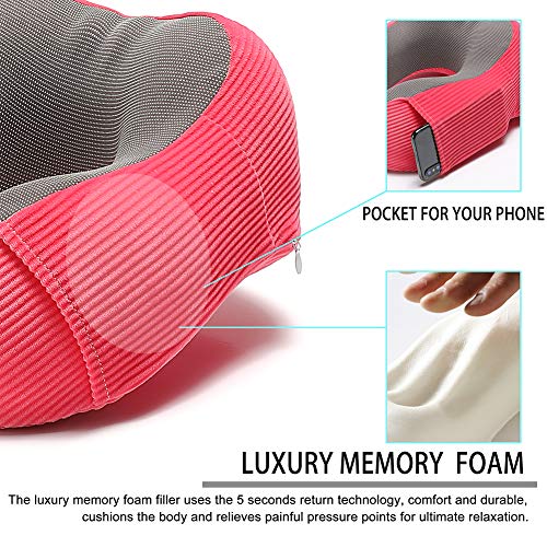 Memory Foam Neck Pillow with 360-Degree Head Support, Red - Memory Foam Neck Pillow with 360-Degree Head Support, Red - Travelking