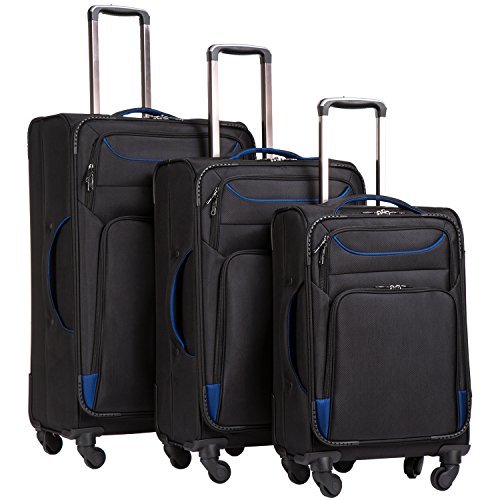 Coolife Luggage 3 Piece Set - Spinner Softshell - Black & Blue - Coolife Luggage 3 Piece Set - Spinner Softshell - Black & Blue - Travelking