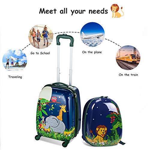 GYMAX Kids Carry On Luggage Set, 2PCS Rolling Suitcase (Giraffe) - GYMAX Kids Carry On Luggage Set, 2PCS Rolling Suitcase (Giraffe) - Travelking