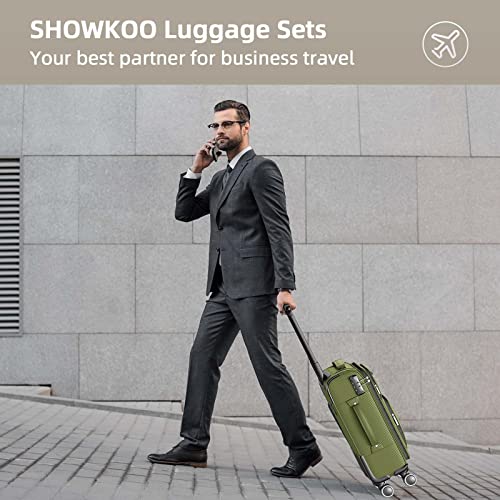 SHOWKOO Luggage Sets 3 Piece Softside Expandable Lightweight-Olive Green - SHOWKOO Luggage Sets 3 Piece Softside Expandable Lightweight-Olive Green - Travelking