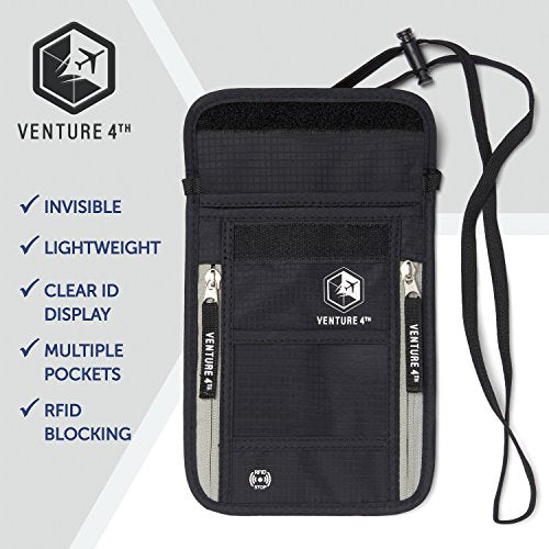 Venture 4th Passport Holder Neck Pouch With RFID Blocking – Concealed Passport Wallet (Black) - Venture 4th Passport Holder Neck Pouch With RFID Blocking – Concealed Passport Wallet (Black) - Travelking