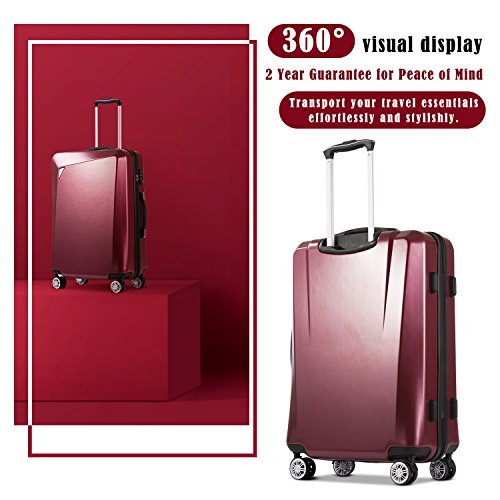 Coolife Luggage 3 Piece Sets PC+ABS Spinner Suitcase - Wine Red - Coolife Luggage 3 Piece Sets PC+ABS Spinner Suitcase - Wine Red - Travelking