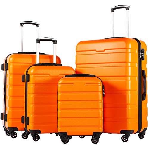 COOLIFE Luggage 4 Piece Set Suitcase Spinner Hardshell - TSA Lock - Orange - COOLIFE Luggage 4 Piece Set Suitcase Spinner Hardshell - TSA Lock - Orange - Travelking