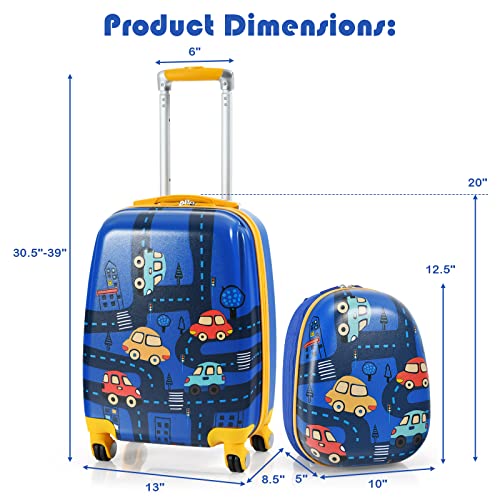 HONEY JOY 2 Pcs Kids Carry On Luggage (Cars) - HONEY JOY 2 Pcs Kids Carry On Luggage (Cars) - Travelking