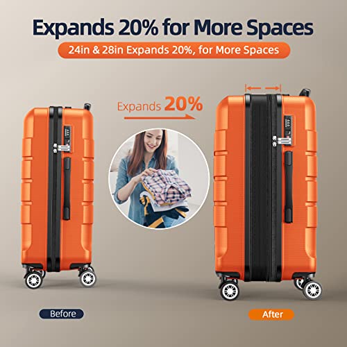 SHOWKOO 4 Piece Expandable Luggage Set With TSA Lock - Orange - SHOWKOO 4 Piece Expandable Luggage Set With TSA Lock - Orange - Travelking