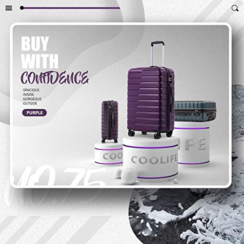 COOLIFE 3 Piece Expandable Luggage Set With TSA Lock - Purple - COOLIFE 3 Piece Expandable Luggage Set With TSA Lock - Purple - Travelking