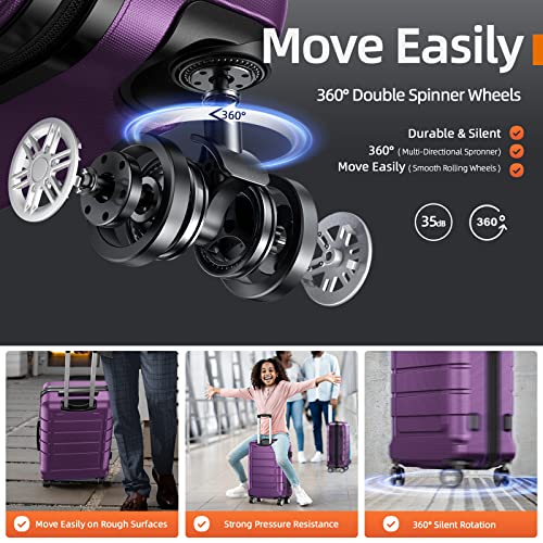 SHOWKOO 4 Piece Expandable Luggage Set with TSA Lock - Purple - SHOWKOO 4 Piece Expandable Luggage Set with TSA Lock - Purple - Travelking